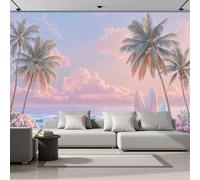 Papel Tapiz Fotográfico 3D Playa Palmeras Tabla De Surf 450Anx315Al cm Papel Pintado Panorámico, Paisaje Onírico Murales Decoración Pared Moderna para Cuarto de Niño, Salón, Oficina