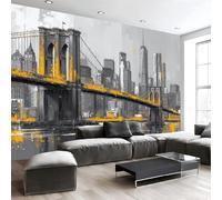 Papel Tapiz Fotográfico 3D Rascacielos Puentes Con Estampado Ciudades Arquitectura, 150Anx105Al cm Gris Papel Pintado Panorámico, Murales Decoración Pared para Cuarto de Niño Salón Oficina