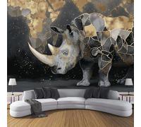 Papel Tapiz Fotográfico 3D Resumen Mapa África 150×105cm Papel Pintado Panorámico, Rinoceronte Murales Decoración Pared Moderna para Cuarto de Niño,Salón,Oficina