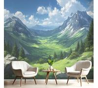 Papel Tapiz Fotográfico 3D Resumen Valle 352×250cm, Papel Pintado Panorámico Fantasía Montañas, Murales Decoración XXL Pared Moderna para Cuarto de Niño, Salón, Oficina