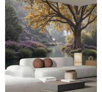 Papel Tapiz Fotográfico 3D Ribera Del Río Robles Con Estampado Paisaje Natural, 450Anx315Al cm Verde Papel Pintado Panorámico, Murales Decoración Pared para Cuarto de Niño Salón Oficina