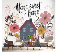 Papel Tapiz Fotográfico 3D Rojo Amarillo Casa De Flores 250X170Cm Pintado Panorámico,Arquitectura Del Paisaje Murales Decoración Pared Moderna Para Cuarto De Niño Dormitorio Salón Oficina