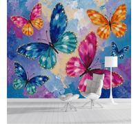 Papel Tapiz Fotográfico 3D Rojo Azul Mariposas Volando 450X300Cm Pintado Panorámico,Pintura Al Óleo De Insectos Murales Decoración Pared Moderna Para Cuarto De Niño Dormitorio Salón Oficina
