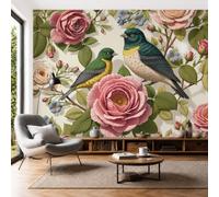 Papel Tapiz Fotográfico 3D Rosa Rosa Bulbul VerVientre Amarillo 250 × 175 cm Papel Pintado Panorámico, Country Retro Murales Decoración Pared Moderna para Cuarto de Niño, Salón, Oficina