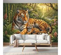 Papel Tapiz Fotográfico 3D Tigre Del Bosque De Bambú 450Anx315Al cm Papel Pintado Panorámico, Animales Al Estilo Chino Murales Decoración Pared Moderna para Cuarto de Niño, Salón