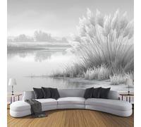 Papel Tapiz Fotográfico 3D Tranquilo Lago 400An×280Al cm, Papel Pintado Panorámico Minimalismo Cañas, Murales Decoración XXL Pared Moderna para Cuarto de Niño, Salón, Oficina