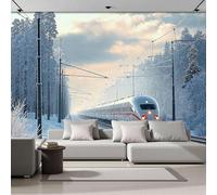Papel Tapiz Fotográfico 3D Tren De Nieve 250Anx175Al cm Papel Pintado Panorámico, Paisaje Invernal Murales Decoración Pared Moderna para Cuarto de Niño, Salón, Oficina
