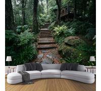 Papel Tapiz Fotográfico 3D Vegetación Densa - 250x175cm Papel Pintado Pared Selva Tropical De Nueva Zelanda Panorámico de Seda Póster Gigante de Pared para Salón Dormitorio Comedor, Verde Oscuro