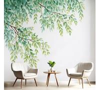 Papel Tapiz Fotográfico 3D Verde Blanquecino Sauce Llorón Fresco 200X140Cm Pintado Panorámico,Plantas De Acuarela Murales Decoración Pared Moderna Para Cuarto De Niño Dormitorio Salón Oficina