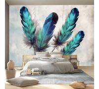 Papel Tapiz Fotográfico 400 x 280 cm Papel Pintado Seda, Bohemia Pared Decorativos Autoadhesivo Murales Comedor Dormitorio Sala de Estar Estudio Textura De Pluma Azul Desgastada