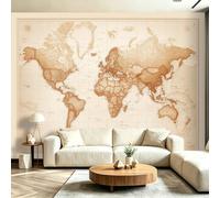 Papel tapiz fotográfico 400 x 280 cm paredes decoración de salón Amantes De Los Viajes Clásico Mapa Cuadrícula Tierra para dormitorio sala de estar papel tapiz no tejido, Beige Marrón