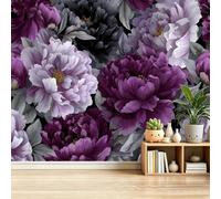 Papel tapiz fotográfico 400 x 280 cm paredes decoración de salón Club Nocturno Victoriano Peonías Flores de Lujo para dormitorio sala de estar papel tapiz no tejido, Violeta