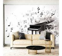 Papel tapiz fotográfico 400 x 280 cm paredes decoración de salón Diseño Pintado A Mano Notas Musicales Piano para dormitorio sala de estar papel tapiz no tejido, Blanco Negro