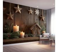 Papel tapiz fotográfico 400 x 280 cm paredes decoración de salón Diseño Retro para dormitorio sala de estar papel tapiz no tejido, Marrón Velas Casa De Madera