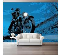 Papel tapiz fotográfico 400 x 280 cm Revestimiento de paredes decoración de salón Diseño Motociclista Clásico para dormitorio, sala de estar, papel tapiz no tejido, decoración de pared, Noche Azul
