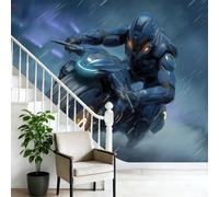 Papel tapiz fotográfico 400 x 280 cm Revestimiento de paredes decoración de salón Diseño Trasfondo De Ciencia Ficción Motociclista para dormitorio, sala de estar, papel tapiz no tejido, Azul Oscuro