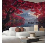 Papel Tapiz Fotográfico 400X280Cm Arces Otoñales Lago Paisaje Monte Fuji 3D Murales Escarlata Póster Moderna Fotomurales Para Cuarto De Niño Salón Dormitorio Oficina Decoración De Pared