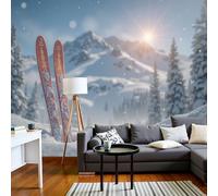 Papel Tapiz Fotográfico 400X280Cm Nieve 3D Esquís Paisaje Invernal De Montaña 3D Murales Azul Blanco Póster Moderna Fotomurales Para Cuarto De Niño Salón Dormitorio Oficina Decoración De Pared