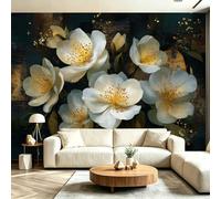 Papel Tapiz Fotográfico Abstracto Floral Follaje Botánico Papel Pintado Murales Póster 300 x 210 cm Fotográfico Para Dormitorio Salón Tv Pared Amantes Del Arte, Blanco Amarillo