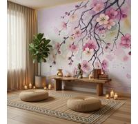 Papel tapiz fotográfico Acuarela Flor De Ciruelo 352An×250Al cm Tejido No Tejido Fondo De Pantalla Estilo Chino Floral Fotomurales Pared Dormitorio Salón Murales, Púrpura