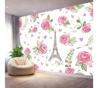 Papel Tapiz Fotográfico Acuarela Rosas Arquitectura Parisina Papel Pintado Murales Póster Blanco Fotográfico Para Dormitorio Salón Tv Pared 250 x 175 cm
