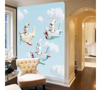 Papel tapiz fotográfico Animales de dibujos animados y nubes blancas Aviones divertidos 350x256cm tejido no tejido Fondo De Pantalla XXL Moderna Decoración De Pared Sala Cuarto Oficina Salón Vistoso