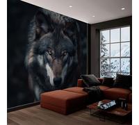 Papel Tapiz Fotográfico Animales Lobos Negro 250x175 cm 3D Papel Pintado Panorámico, Fuera de la Ventana Murales Decoración Pared para Cuarto de Niño Salón Oficina