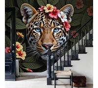 Papel tapiz fotográfico animales salvajes tigres Flores de la selva tropical y hojas verdes 150x105cm tejido no tejido Fondo De Pantalla Moderna Decoración De Pared Sala Cuarto Oficina Salón Vistoso