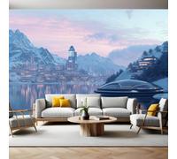 Papel Tapiz Fotográfico Arquitectura de Snow Mountain City 350 x 250 cm White Papel Pintado Panorámico Decorativo para Salón, Oficina o Habitación Infantil