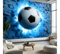 Papel Tapiz Fotográfico Arte De Juego Pared De Cubos Balón De Fútbol Fotomurale 350 x 256 cm, Art Mural Azul Papel Pintado Fotomural para Cafe Restaurant Dormitorio Hoga Murales Decoración