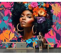 Papel Tapiz Fotográfico Arte Retro Pop Negro 300x210cm Papel Pintado De Mural Estilo Étnico Africano Fotográfico de Seda Decoración de Pared para Sala Cuarto Oficina Salón, Rojo Rosa