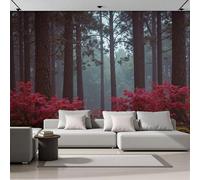 Papel Tapiz Fotográfico Bosque De Pinos Altos,3D Papel Pintado 450 × 315 Cm Decoración De Pared,Sala Cuarto Póster Mural Para Sala De Estar Dormitorio Decoración, Rojo