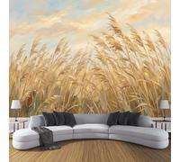Papel Tapiz Fotográfico Caña Retro 350x250cm Papel Pintado De Mural Pintura Al Óleo De Un Paisaje Natural Fotográfico de Seda Decoración de Pared para Sala Cuarto Oficina Salón, Amarillo Cálido