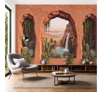 Papel Tapiz Fotográfico Cascada Cañón Los Cactus 200x140cm Fondo De Pantalla XXL Arco Desierto En 3D Papel Pintado de Seda Fotomurales de Pared para Sala Cuarto Oficina Salón, Rojo Terracota Naranja