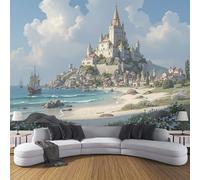 Papel Tapiz Fotográfico Castillo De Playa 350x256cm, Papel Pintado Seda Arquitectura Medieval De Época, Azul Claro Mural Para Sala Estar Dormitorio Infantil Decoración