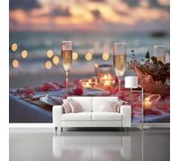 Papel tapiz fotográfico Cena romántica con vistas al mar Decoración De Pared 250 x 175 cm mural fotográfico decorativo para sala de estar, dormitorio, oficina y habitación de los Rosa