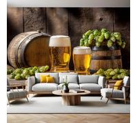Papel Tapiz Fotográfico Cerveza y piñones 350 x 250 cm marrón Papel Pintado Panorámico Decorativo para Salón, Oficina o Habitación Infantil