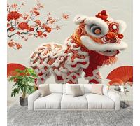 Papel Tapiz Fotográfico Danza Tradicional China Del LeóN - Papel Pintado Pared Interior Panorámico, Rojo Póster Gigante de Pared Personalizado 3D Para Salón o Dormitorio 400x280 cm