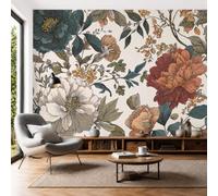 Papel Tapiz Fotográfico Dibujo Lineal Retro Peonías 250 × 175 cm Papel Pintado Panorámico,Estilo Campestre Murales Decoración Pared para Cuarto de Niño, Salón, Oficina