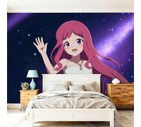 Papel Tapiz Fotográfico Dibujos Animados Chica Anime Río Estrellado - 400 x 280 cm Papel Pintado Panorámico para Salón Oficina, Morado Oscuro Papel Pintado no tejido Murales Decoración De Pared