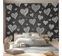 Papel Tapiz Fotográfico Dibujos Animados Papel Pintado Murales Póster Negro Corazón Líneas Fotográfico Para Dormitorio Salón Tv Pared 200 x 140 cm