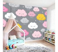 Papel Tapiz Fotográfico Dibujos Animados Papel Pintado Murales Póster Rosa Nubes Gotas De Lluvia Luna Fotográfico Para Dormitorio Salón Tv Pared 400 x 280 cm