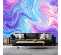 Papel Tapiz Fotográfico Efecto 3D Abstracto Mármol Arte Moderno, Azul-Morado Papel Pintado Tejido No Tejido 250 x 175 cm (An x Al) - Decorativos Murales para Pared Salón y Dormitorio