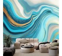 Papel Tapiz Fotográfico Efecto 3D Abstracto Moderno Mármol Vibrante, Azul Claro Papel Pintado Tejido No Tejido 300 x 210 cm (An x Al) - Decorativos Murales para Pared Salón y Dormitorio