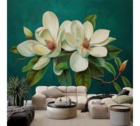 Papel Tapiz Fotográfico Efecto 3D Chino Realista Pintura Al Óleo Floral, Verde Oscuro Papel Pintado Tejido No Tejido 250 x 175 cm (An x Al) - Decorativos Murales para Pared Salón y Dormitorio
