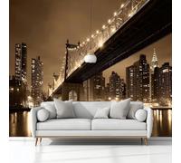 Papel Tapiz Fotográfico Efecto 3D Moderno Ciudad Nueva York Puente., Marrón Oscuro Papel Pintado Tejido No Tejido 250 x 175 cm (An x Al) - Decorativos Murales para Pared Salón y Dormitorio