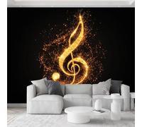 Papel Tapiz Fotográfico Efecto 3D Moderno Música Chispas Nota Musical, Negro Papel Pintado Tejido No Tejido 150 x 105 cm (An x Al) - Decorativos Murales para Pared Salón y Dormitorio
