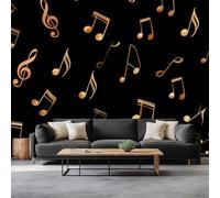 Papel Tapiz Fotográfico Efecto 3D Moderno Música Notas Sencillo, Negro Papel Pintado Tejido No Tejido 350 x 256 cm (An x Al) - Decorativos Murales para Pared Salón y Dormitorio