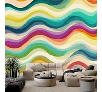 Papel Tapiz Fotográfico Efecto 3D Retro Moda Abstracto Ola, Arcoíris Papel Pintado Tejido No Tejido 250 x 175 cm (An x Al) - Decorativos Murales para Pared Salón y Dormitorio