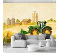 Papel Tapiz Fotográfico Efecto 3D Tradicional Granja Vehículos Tractor, Beige Papel Pintado Tejido No Tejido 350 x 256 cm (An x Al) - Decorativos Murales para Pared Salón y Dormitorio